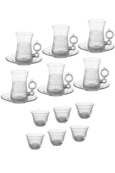 Byblos 18 Pieces Tea And Coffee  Turkish Set Consisting Of 6 Tea Cups + 6 Tea Saucers + 6 Saudi Coffee Cups