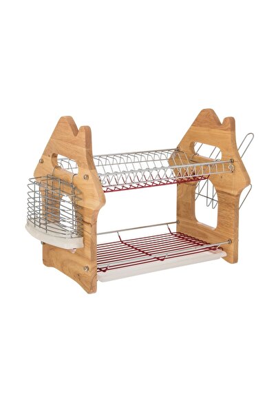 Dania رف أطباق مصنوع من المعدن المغطى بالستانلس ستيل مع حواف خشبية ديكور منزلي