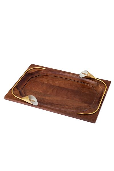 Dania Beech wood serving dish with golden lily decor
