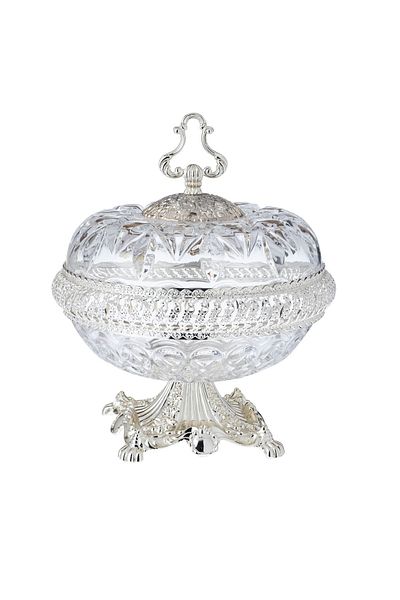Dania Crystal serving bowl with silver metal decor for desserts and decoration