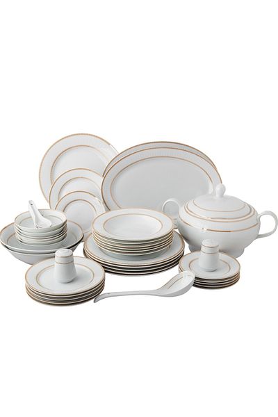 Dania Set of 45 Pieces Porcelain Dining White Color With Golden Font Enough For 6 People