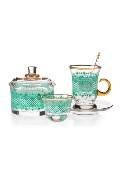Byblos Gold Crystal Tea And Coffee Set 50 Pieces Green And Golden Decoration