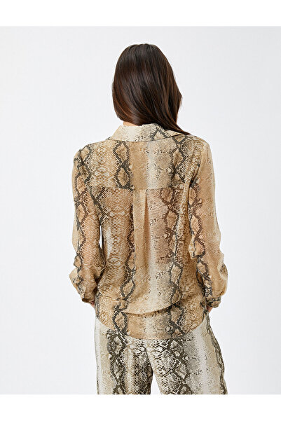 Koton Košile s dlouhým rukávem kapsa se vzorem hadí kůže