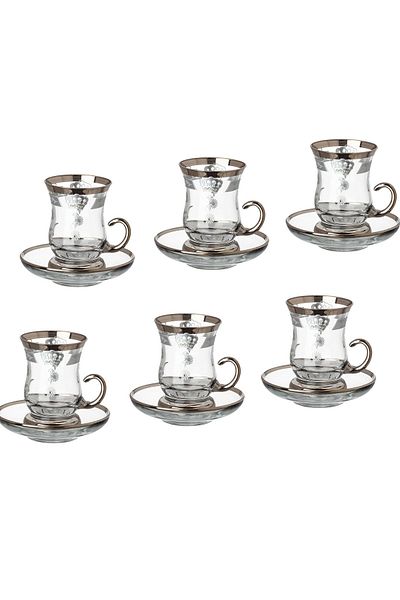 Dania A tea set of 6 tea cups + 6 Turkish crystal tea saucers with distinctive, elegant and modern designs