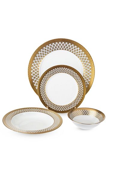 Dania Dinner set 16 pieces 4 people porcelain golden engraving