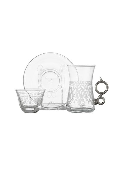 Byblos 18 Pieces Tea And Coffee Set Turkish Consisting Of 6 Tea Cups + 6 Tea Saucers + 6 Saudi Coffee Cups