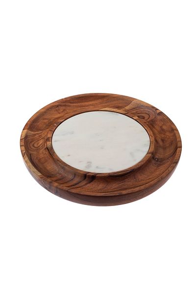 Dania Round wooden dish measuring 30 cm with marble decor in the middle