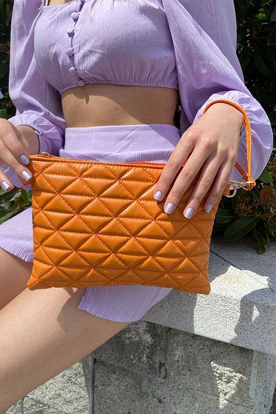 Bagfoni Orange Triangle Patterned Clutch Clutch Bag