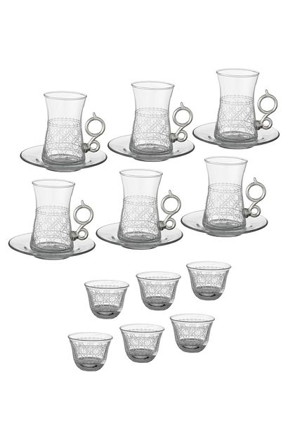Byblos 18 Pieces Tea And Coffee Set  Turkish Consisting Of 6 Tea Cups + 6 Tea Saucers + 6 Saudi Coffee Cups