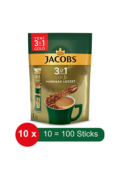 Jacobs 3 في 1 قهوة فورية ذهبية ناعمة – 10 عبوات × 10 قطع