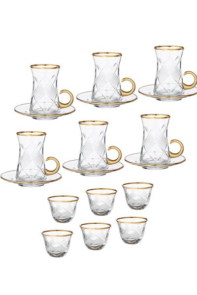 Byblos Tea Set With Saucers And Saudi Coffee Made Of Crystal With Laser Engraving