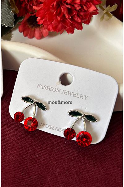 mos&more Silver Cherry Design Stylish Women's Earrings
