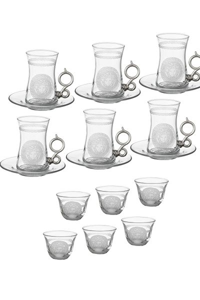 Byblos 18 Pieces Tea And Coffee Set Turkish Consisting Of 6 Tea Cups + 6 Tea Saucers + 6 Saudi Coffee Cups
