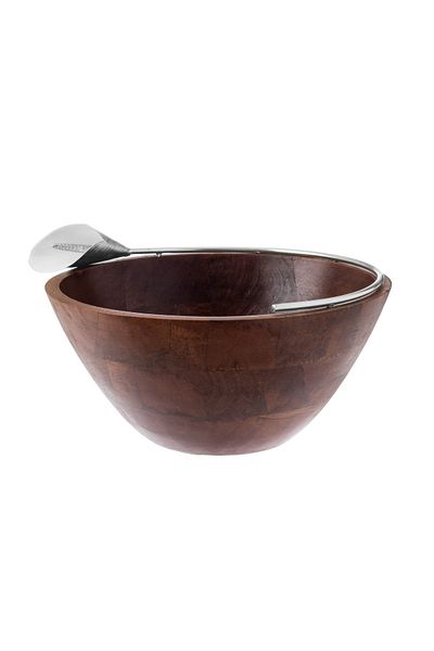 Dania Wooden bowl with metal lily decor silver color multi use