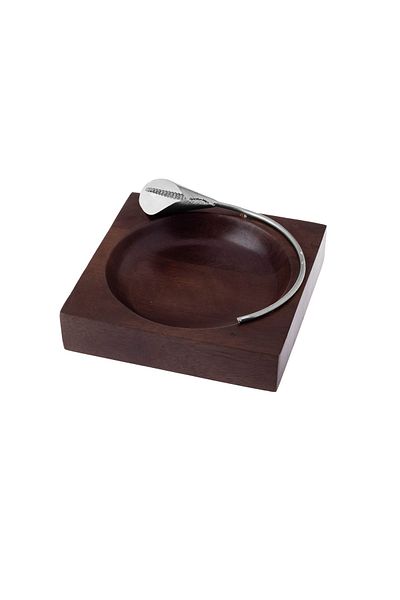 Dania Beech wood square serving dish with rose silver metal decor for multiple uses