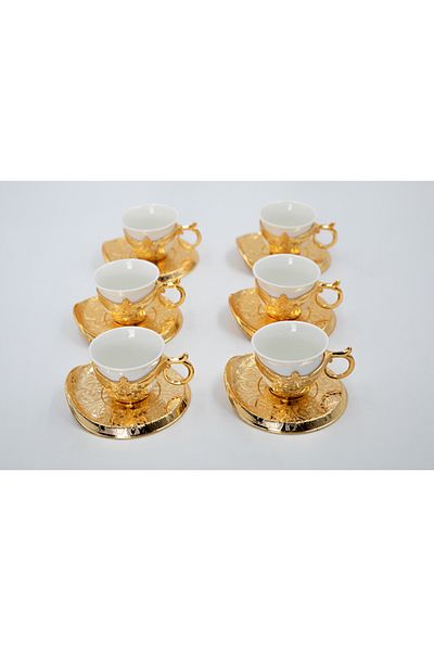 Dania Tea Cup And Saucer Set Gold/White 45x15x10cm