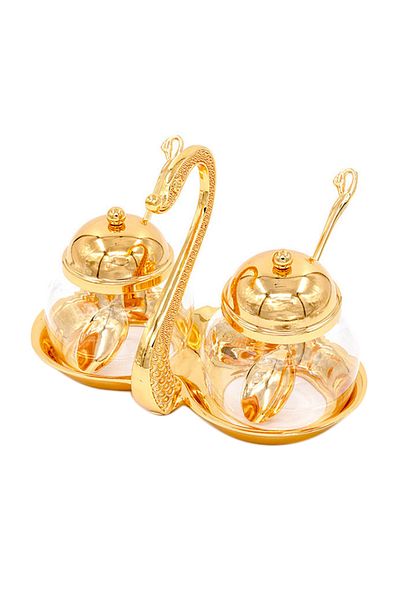Dania 2-Piece Sugar Bowl Set With Stand Gold 5x5x5cm