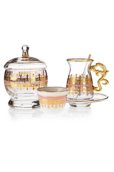 Byblos Gold Crystal Tea And Coffee Set 50 Pieces With Golden Decoration