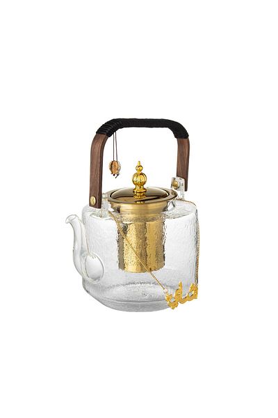 Dania Heat Resistant Glass Teapot with Strainer and Gold Hanger, Capacity 1.2L