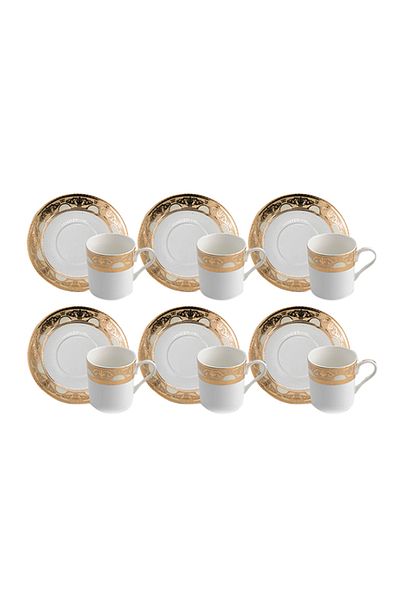 Dania 12-Piece Turkish Coffee Cups With Saucer Set Gold 31x23x6centimeter