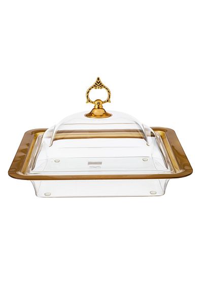 Bin shihoon Serving dish for pastries and sweets with a transparent acrylic cover with golden decor