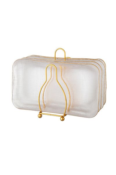 Dania A set of glass serving dishes with a metal stand, 4 rectangular pieces