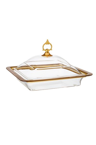 Bin shihoon Serving dish for pastries and sweets with a transparent acrylic cover with golden decor