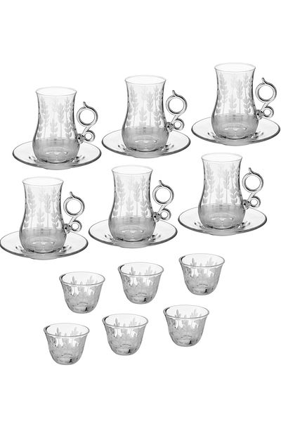 Byblos Tea set with saucers and Saudi coffee made of crystal with laser engraving