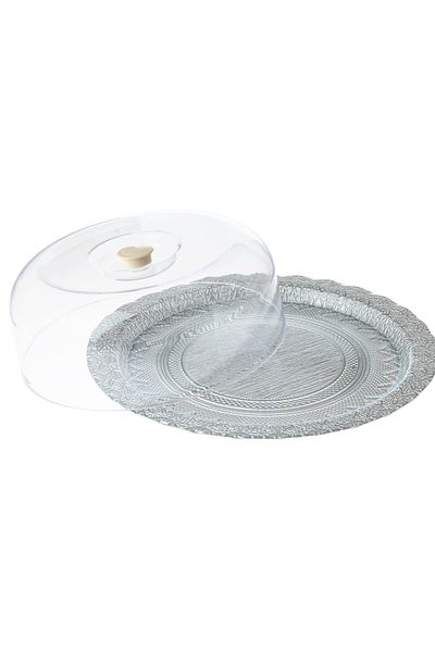 Dania Cake plate glass with plastic cover 30 cm