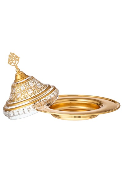 Byblos A Bowl And Holder For Dates And Sweets Made Of Metal With A Crystal Cover With Laser Engraving