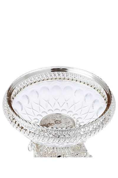 Dania Crystal serving bowl with silver metal decor for desserts and decoration