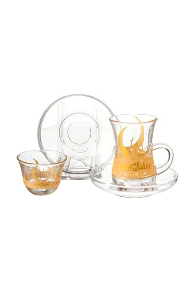 Byblos Saudi tea and coffee set 18 pieces Turkish glass Ramadan inscription