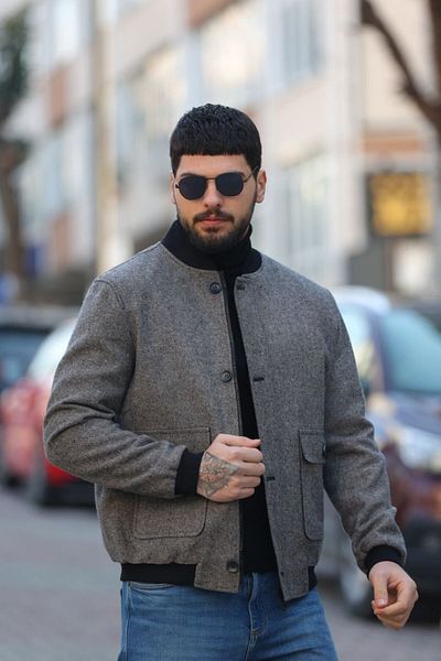 Savira Мъжко късо бомбър яке Slimfit от кашмирен плат