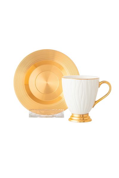 Dania A set of porcelain Turkish coffee cups and metal saucers, 6 cups + 6 saucers