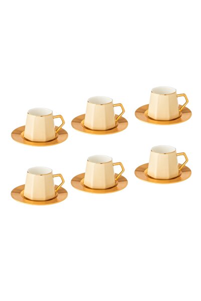 Dania A set of porcelain Turkish coffee cups and metal saucers, 6 cups + 6 saucers