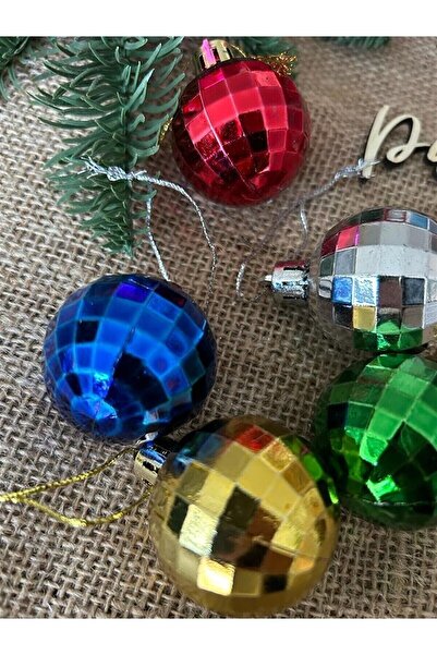 Happyland زينة شجرة عيد الميلاد 4 سم كرة ملونة 6 قطع كرة ديسكو ملونة مختلطة م...