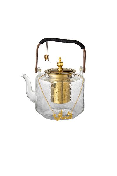 Dania Heat Resistant Glass Teapot with Strainer and Gold Hanger, Capacity 1.2L