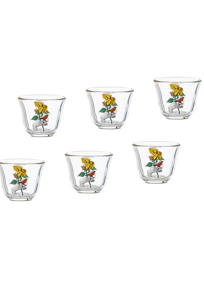 Luminarc A Set of  6 cups Saudi Glass Coffee Cups With Modern Graphics Consisting