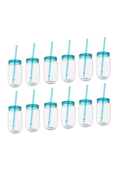 Dania طقم 12 كوب مع شفاطة بلاستيكية متعددة الألوان، سعة 180 مم