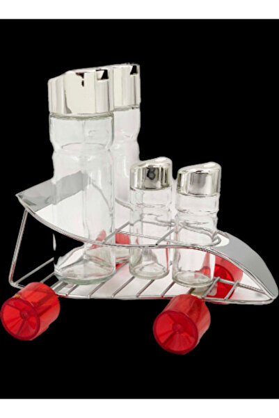 Dania مجموعة زجاجات زيت مكونة من 4 قطع مع حامل باللون الأحمر 20×20 سم