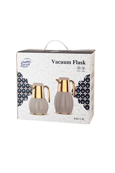 REFAN 2 Pieces Thermos Set For Tea And Coffee Golden Olive Color 0.5 liters + 1 liter