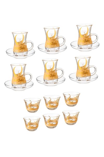 Byblos Saudi tea and coffee set 18 pieces Turkish glass Ramadan inscription