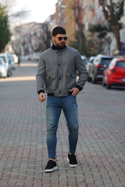 Savira Ανδρικό κοντό μπουφάν Bomber Slimfit πλεκτό υφασμάτινο με μανσέτες με εσωτερική καπιτονέ