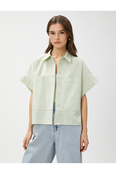 Koton Normál inggalléros sima khaki női ing 3sak60018pw