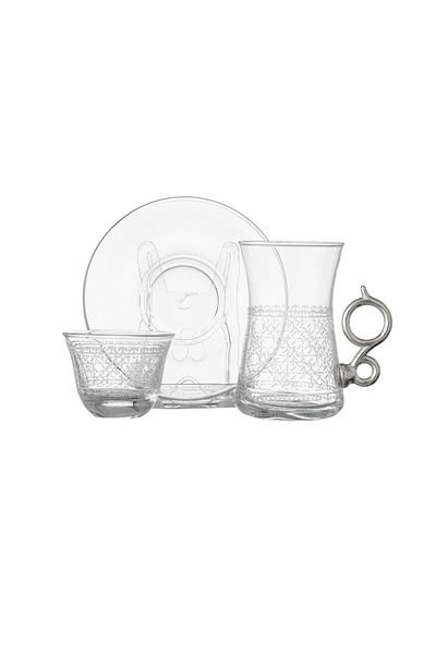 Byblos 18 Pieces Tea And Coffee Set  Turkish Consisting Of 6 Tea Cups + 6 Tea Saucers + 6 Saudi Coffee Cups
