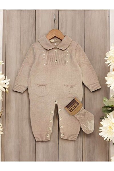 Zeni Unisex erkek kız bebek triko orme çoraplı tulum