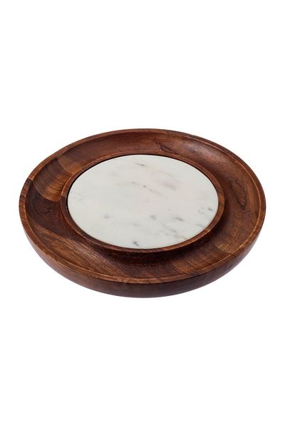 Dania Round wooden dish measuring 30 cm with marble decor in the middle