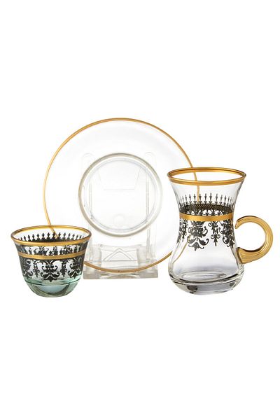 Byblos A Saudi tea and coffee set consisting of 18 pieces, 6 tea cups + 6 tea saucers + 6 Saudi coffee cups