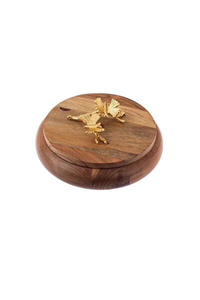 Dania صندوق تخزين وديكور من خشب الزان مع ديكور وردة معدنية ذهبية متعددة الاست...