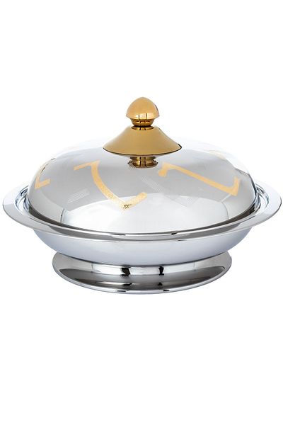 SAFA Kozy plate with stand with luxurious golden handle, made of Indian stainless steel